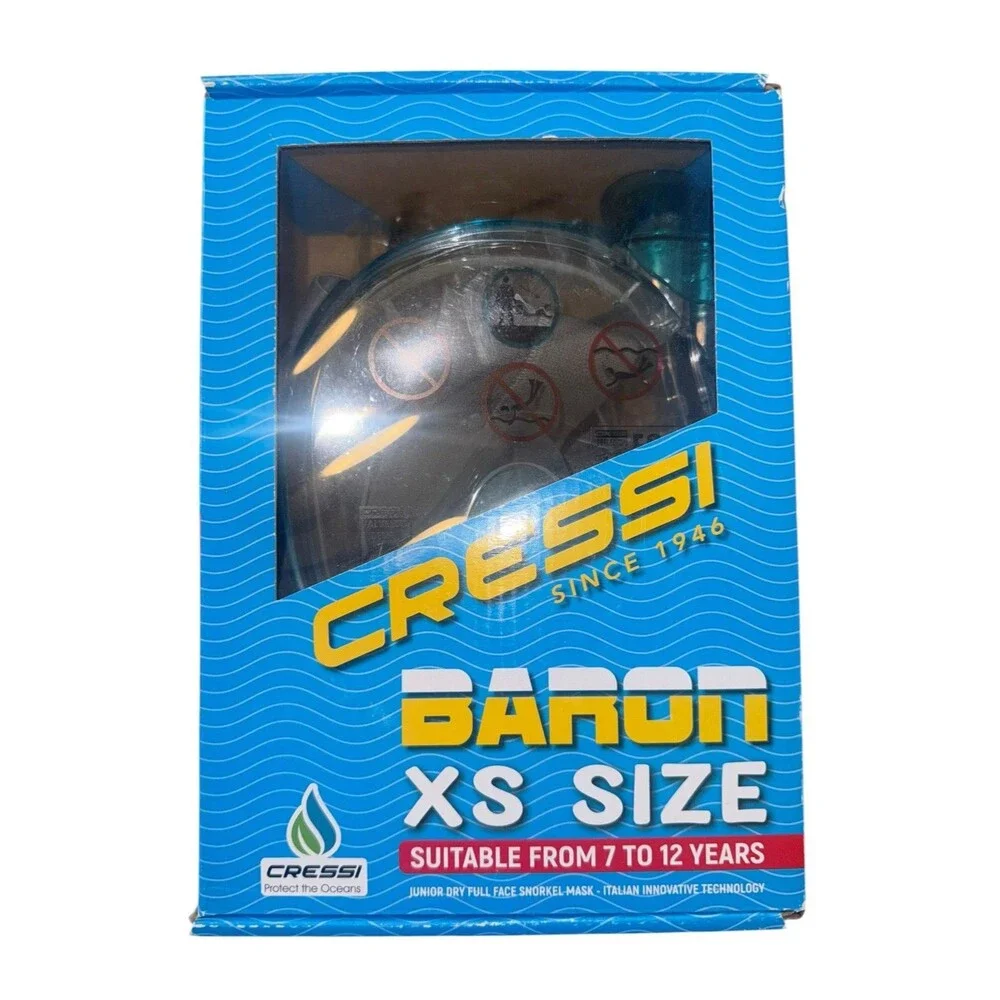 Cressi Baron Junior Dry Full Face Snorkel Mask Blue Size XS Age 7 To 12 NEW NIB